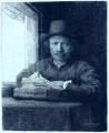 drawing at a window portrait Rembrandt